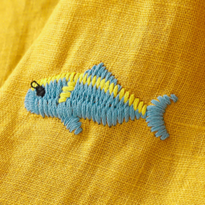 Buddha Stones Camisetas de manga corta para mujer con bordado de motivos de peces, estilo casual de verano. - image 6