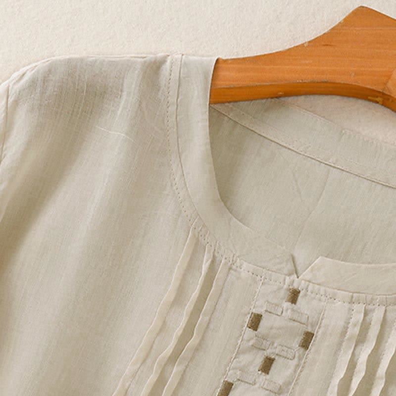 Buddha Stones Camisetas de manga corta para mujer, estilo casual de verano, con bordado liso y parte delantera plisada. - image 17