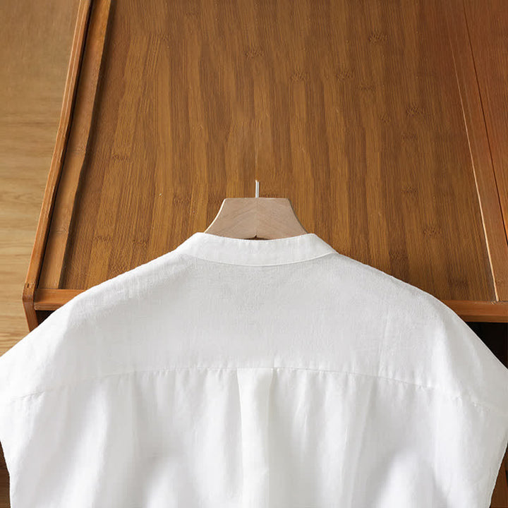 Buddha Stones Camisas sin mangas lisas para mujer, estilo casual de verano, con pliegues en la parte delantera. - image 10