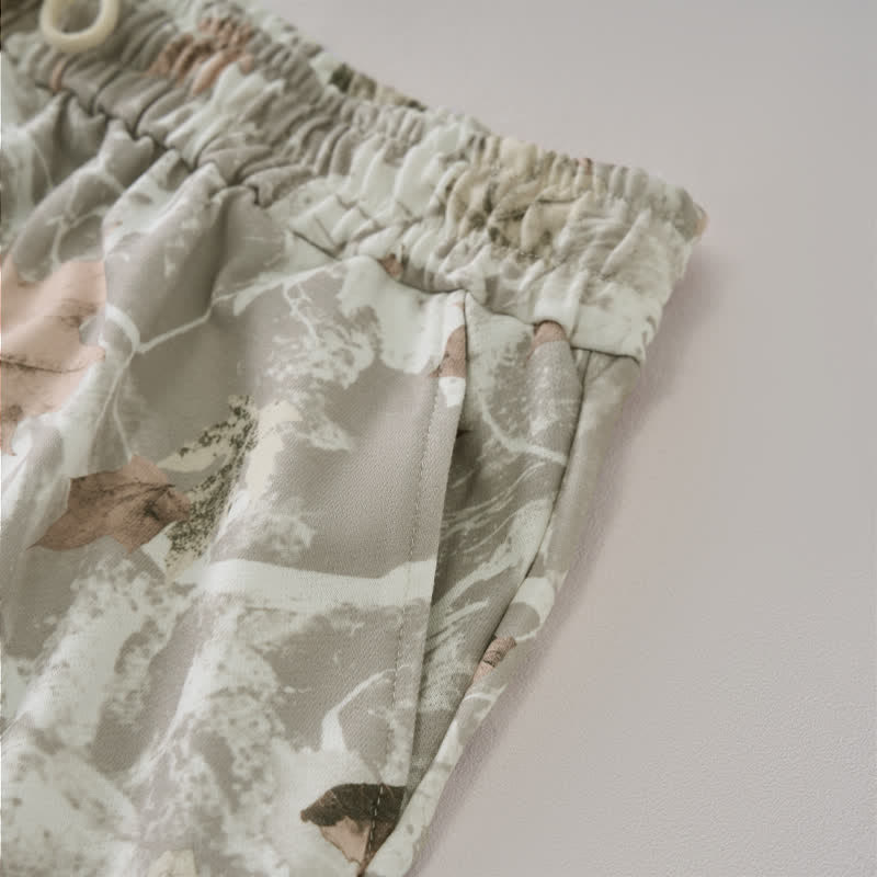 Buddha Stones Pantalones cortos de verano informales para mujer con cordón ajustable y estampado abstracto de hoja de arce. - image 8