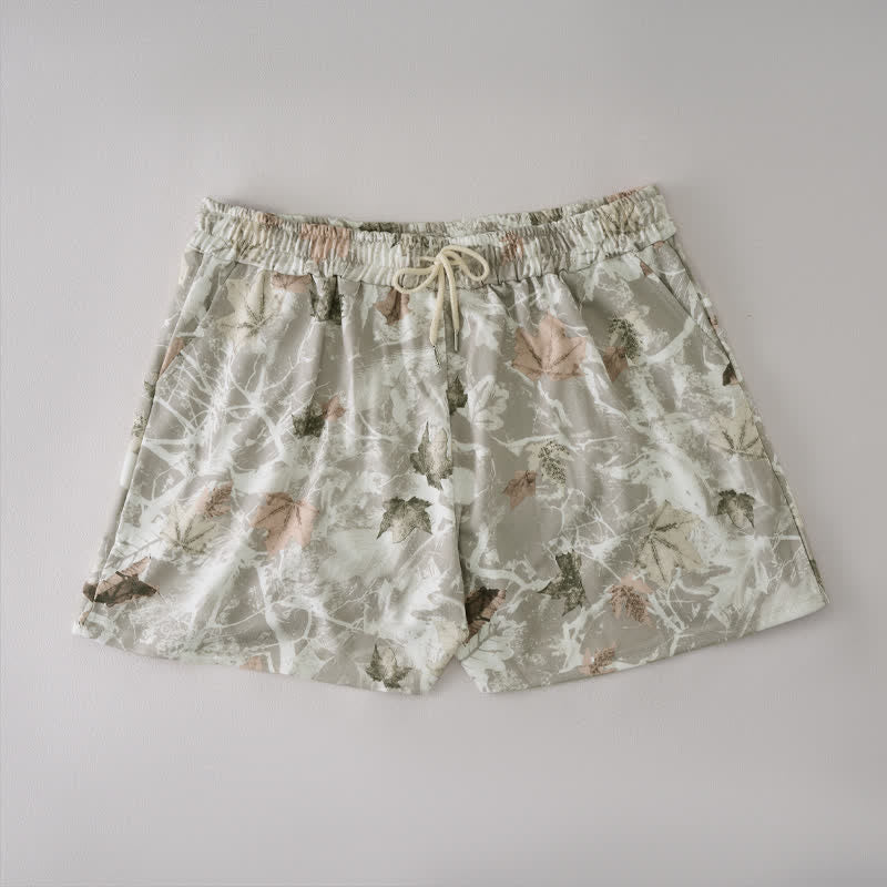 Buddha Stones Pantalones cortos de verano informales para mujer con cordón ajustable y estampado abstracto de hoja de arce. - Gainsboro - US12, UK/AU16, EU44 (2XL) - image 5