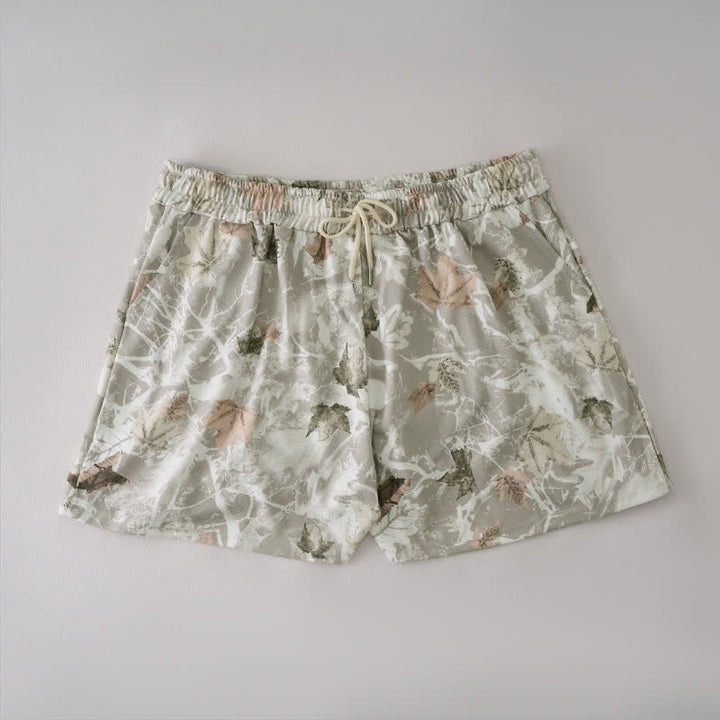 Buddha Stones Pantalones cortos de verano informales para mujer con cordón ajustable y estampado abstracto de hoja de arce. - Gainsboro - US12, UK/AU16, EU44 (2XL) - image 5