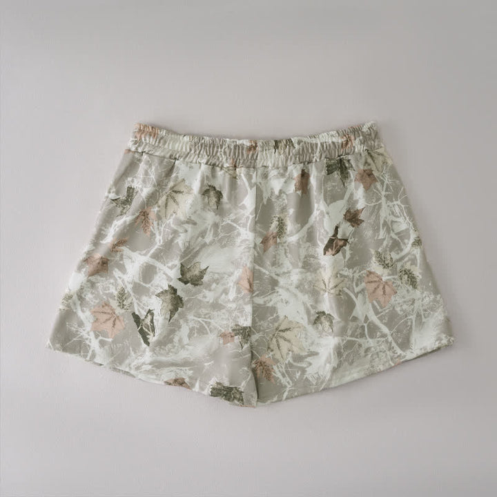 Buddha Stones Pantalones cortos de verano informales para mujer con cordón ajustable y estampado abstracto de hoja de arce. - image 6