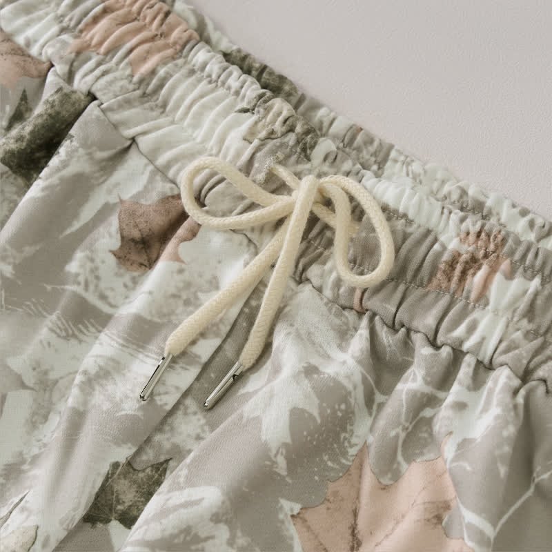 Buddha Stones Pantalones cortos de verano informales para mujer con cordón ajustable y estampado abstracto de hoja de arce. - image 7
