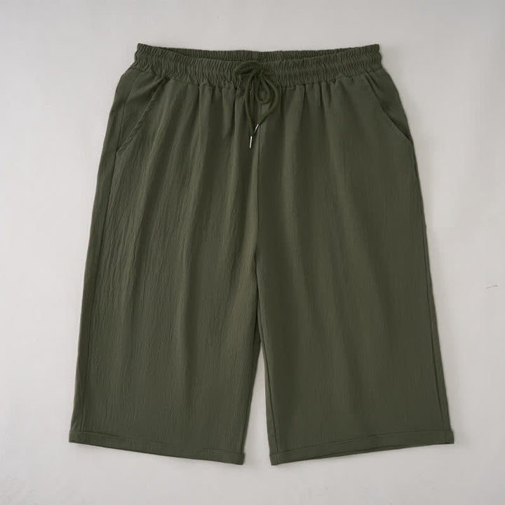 Buddha Stones Bermudas casuales de verano con cordón ajustable, color liso, para mujer, pierna recta, con bolsillos. - Verde oliva oscuro - US14, UK/AU18, EU46 (3XL) - image 5