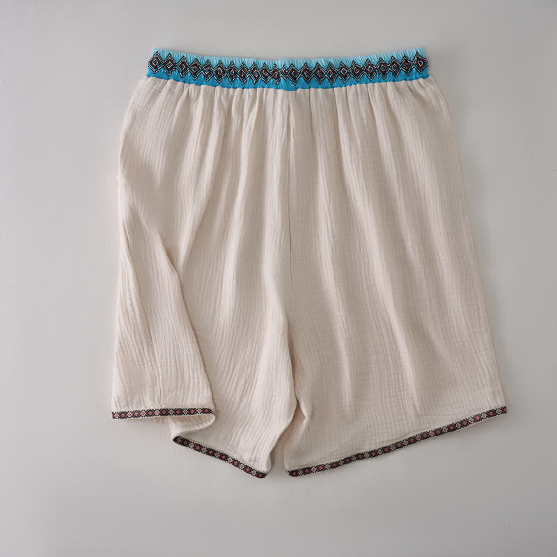 Buddha Stones Bermudas geométricas de estilo bohemio informal con cordón ajustable para hombre, de pierna recta y con bolsillos. - image 1