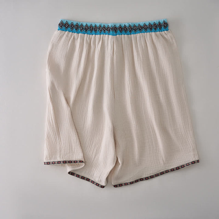 Buddha Stones Bermudas geométricas de estilo bohemio informal con cordón ajustable para hombre, de pierna recta y con bolsillos. - image 1