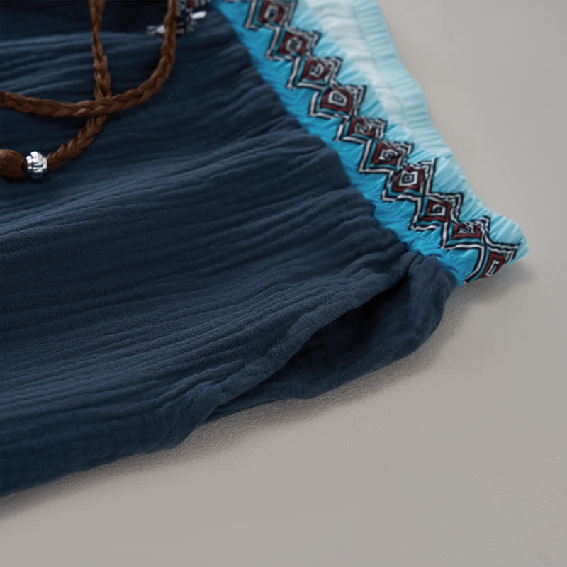 Buddha Stones Bermudas geométricas de estilo bohemio informal con cordón ajustable para hombre, de pierna recta y con bolsillos. - image 8