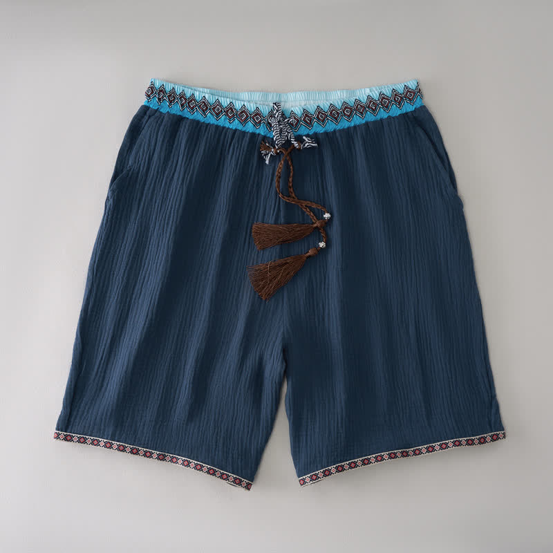 Buddha Stones Bermudas geométricas de estilo bohemio informal con cordón ajustable para hombre, de pierna recta y con bolsillos. - Marina de guerra - US/UK/AU44, EU54 (3XL) - image 5