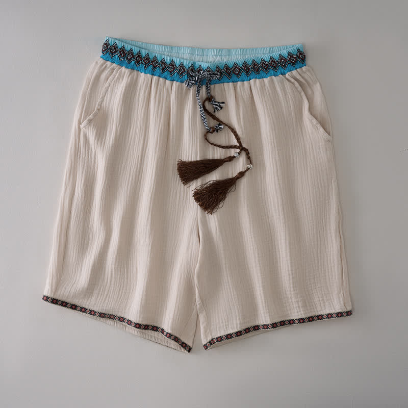 Buddha Stones Bermudas geométricas de estilo bohemio informal con cordón ajustable para hombre, de pierna recta y con bolsillos. - Beige - US/UK/AU44, EU54 (3XL) - image 0