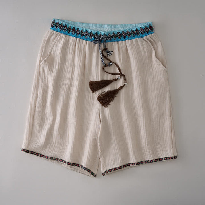 Buddha Stones Bermudas geométricas de estilo bohemio informal con cordón ajustable para hombre, de pierna recta y con bolsillos. - Beige - US/UK/AU44, EU54 (3XL) - image 0