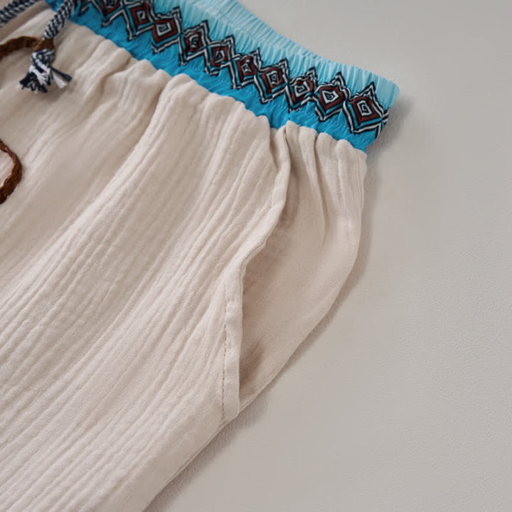 Buddha Stones Bermudas geométricas de estilo bohemio informal con cordón ajustable para hombre, de pierna recta y con bolsillos. - image 3