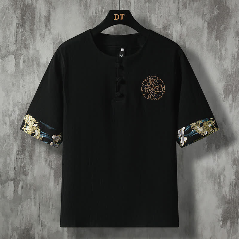 Buddha Stones Camisas de manga corta para hombre, estilo casual de verano, con botones de rana y bordado de flores. - Negro - US/UK/AU48, EU58 (5XL) - image 11