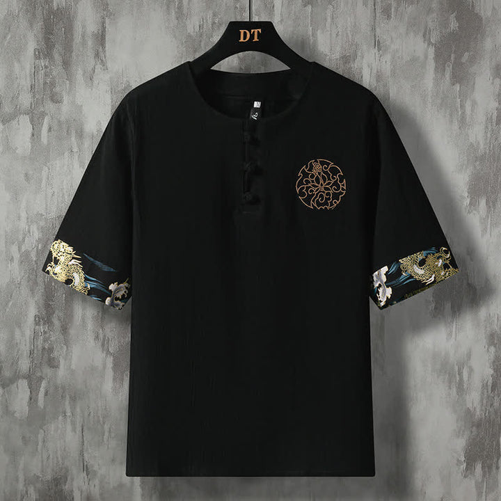 Buddha Stones Camisas de manga corta para hombre, estilo casual de verano, con botones de rana y bordado de flores. - Negro - US/UK/AU48, EU58 (5XL) - image 11