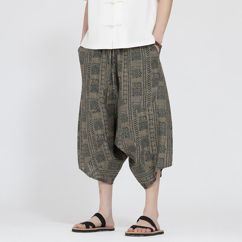 Buddha Stones Pantalones capri de verano estilo boho casual con cintura elástica y estampado floral geométrico para hombre. - Broncearse - US/UK/AU48, EU58 (5XL) - image 0