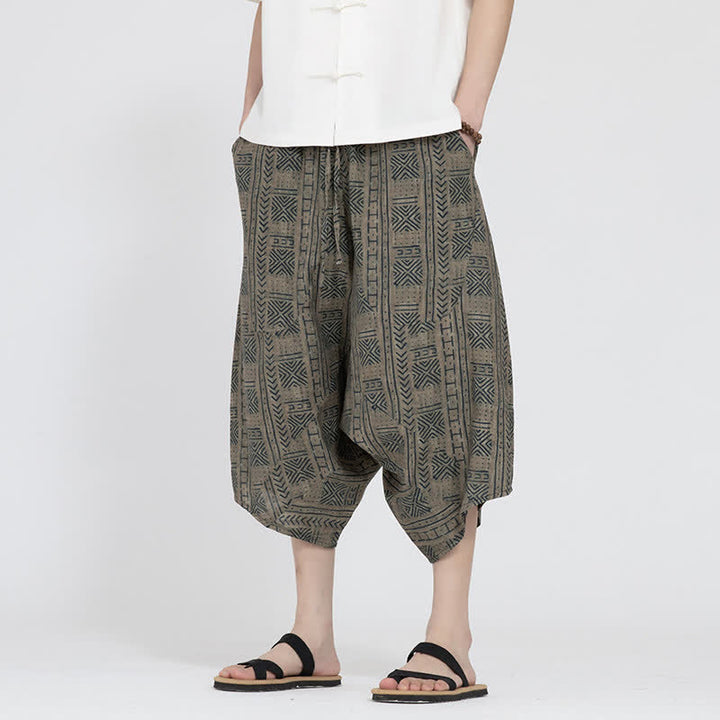 Buddha Stones Pantalones capri de verano estilo boho casual con cintura elástica y estampado floral geométrico para hombre. - Broncearse - US/UK/AU46, EU56 (5XL) - image 0