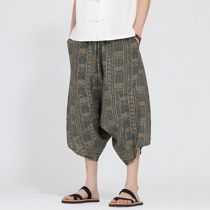 Buddha Stones Pantalones capri de verano estilo boho casual con cintura elástica y estampado floral geométrico para hombre. - image 5