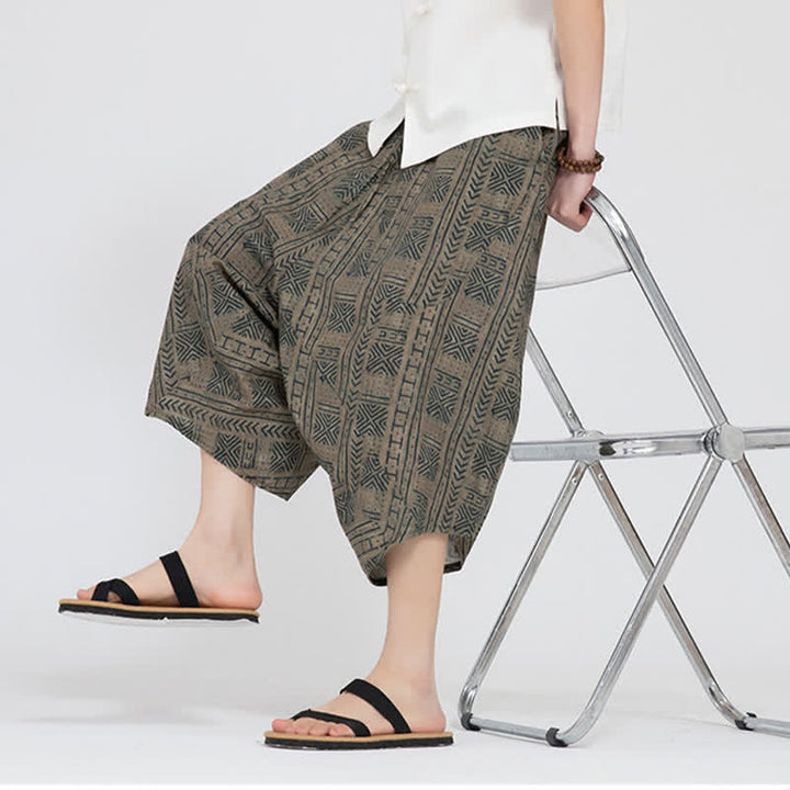 Buddha Stones Pantalones capri de verano estilo boho casual con cintura elástica y estampado floral geométrico para hombre. - image 9