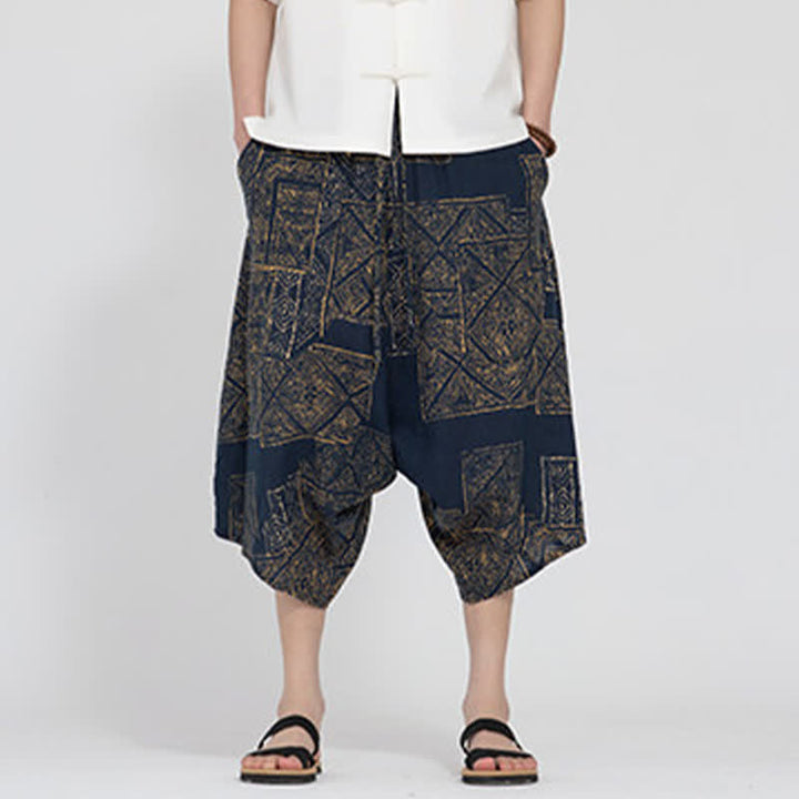Buddha Stones Pantalones capri de verano estilo boho casual con cintura elástica y estampado floral geométrico para hombre. - image 11