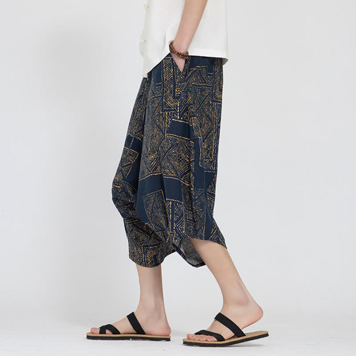 Buddha Stones Pantalones capri de verano estilo boho casual con cintura elástica y estampado floral geométrico para hombre. - image 13