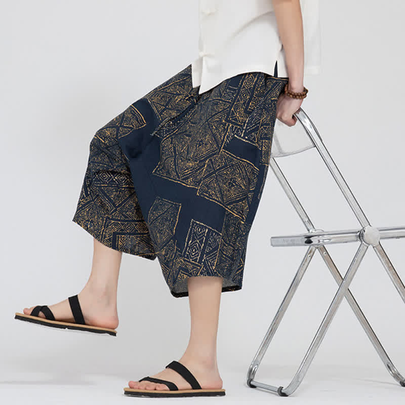 Buddha Stones Pantalones capri de verano estilo boho casual con cintura elástica y estampado floral geométrico para hombre. - image 19