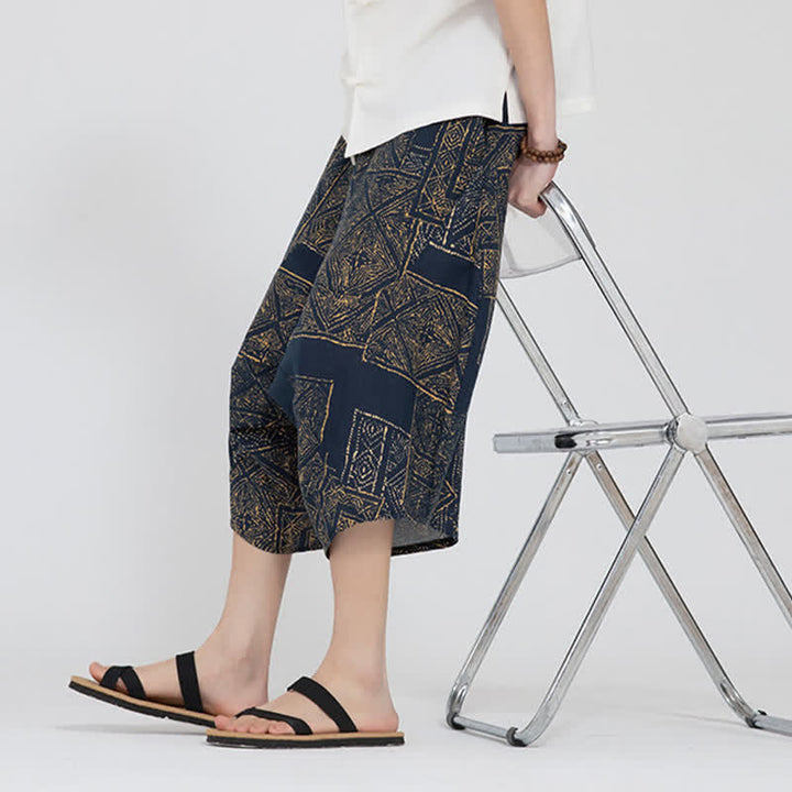 Buddha Stones Pantalones capri de verano estilo boho casual con cintura elástica y estampado floral geométrico para hombre. - image 18