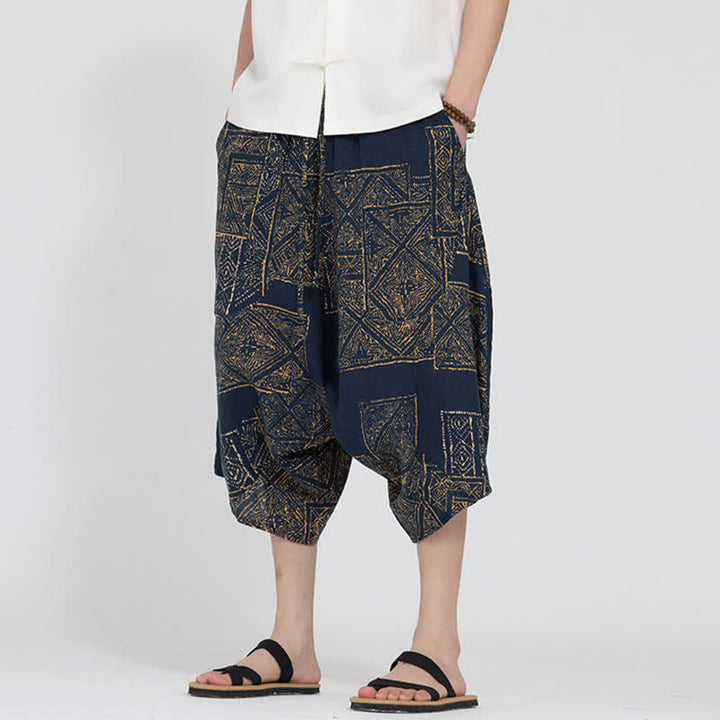 Buddha Stones Pantalones capri de verano estilo boho casual con cintura elástica y estampado floral geométrico para hombre. - image 15
