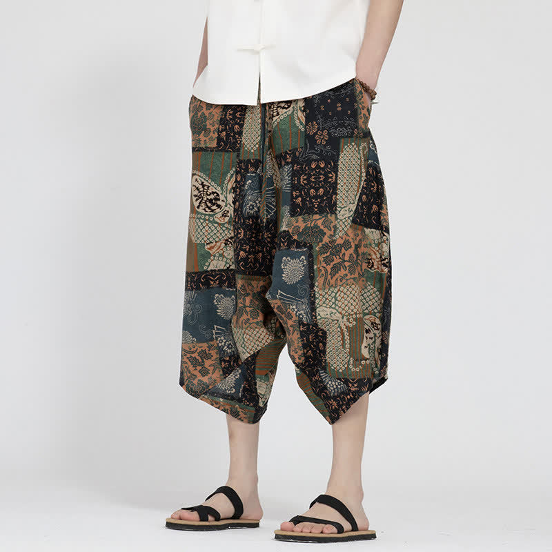 Buddha Stones Pantalones capri de verano estilo boho casual con cintura elástica y estampado floral geométrico para hombre. - image 21