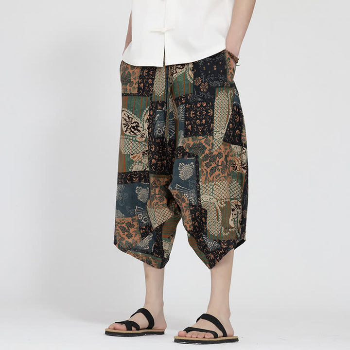 Buddha Stones Pantalones capri de verano estilo boho casual con cintura elástica y estampado floral geométrico para hombre. - image 21