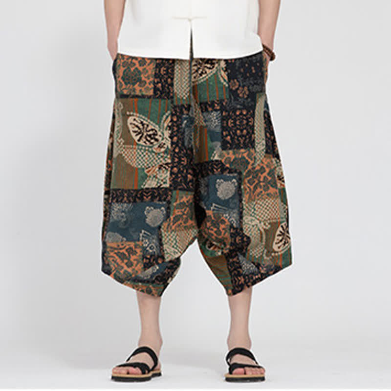 Buddha Stones Pantalones capri de verano estilo boho casual con cintura elástica y estampado floral geométrico para hombre. - image 25