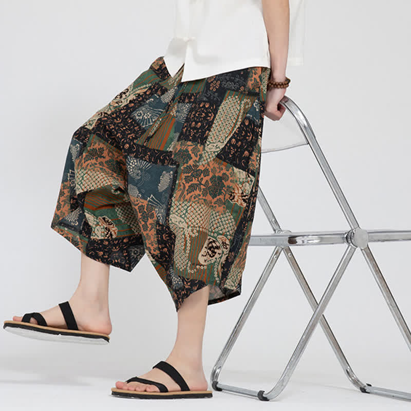 Buddha Stones Pantalones capri de verano estilo boho casual con cintura elástica y estampado floral geométrico para hombre. - image 28