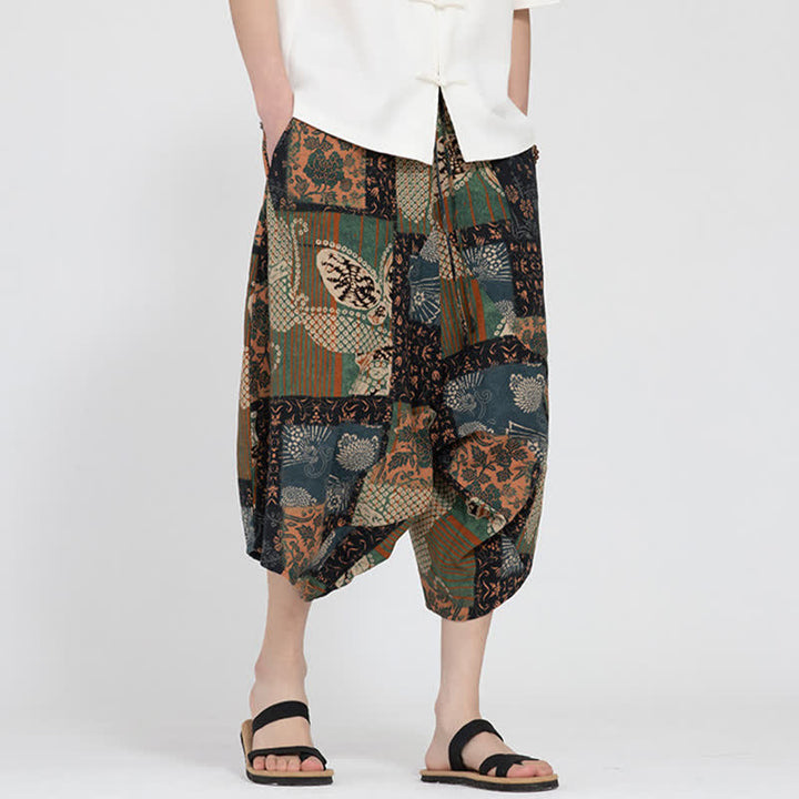 Buddha Stones Pantalones capri de verano estilo boho casual con cintura elástica y estampado floral geométrico para hombre. - image 24