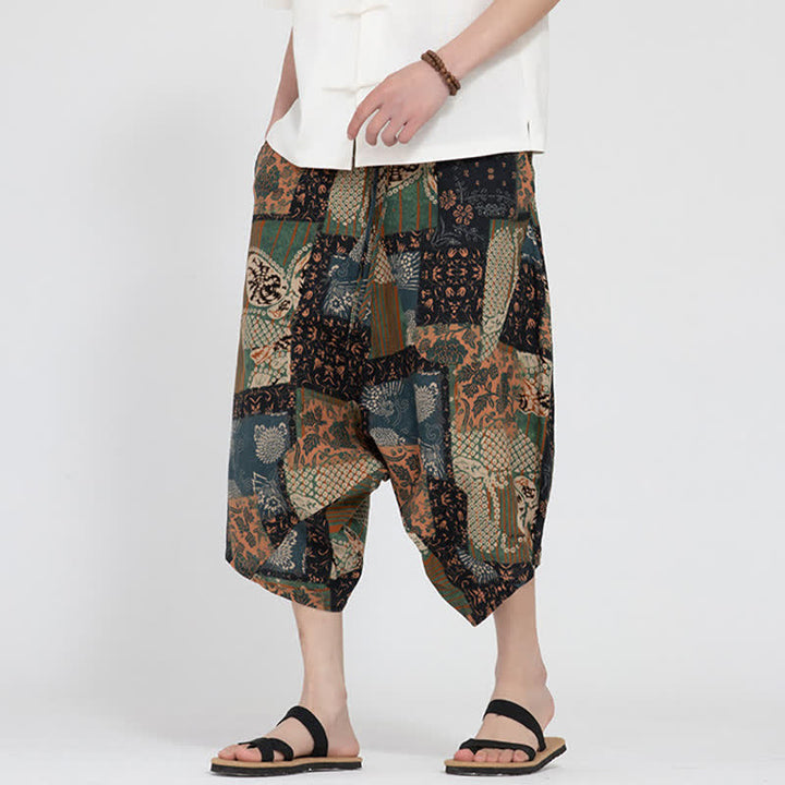 Buddha Stones Pantalones capri de verano estilo boho casual con cintura elástica y estampado floral geométrico para hombre. - Vara de oro oscura - US/UK/AU48, EU58 (5XL) - image 20