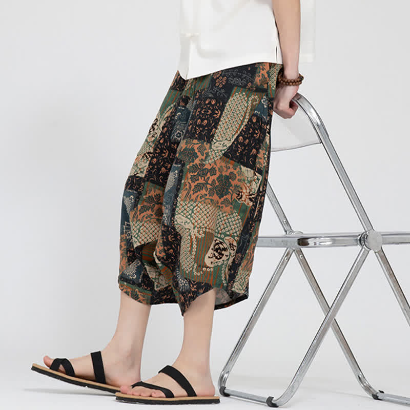 Buddha Stones Pantalones capri de verano estilo boho casual con cintura elástica y estampado floral geométrico para hombre. - image 27