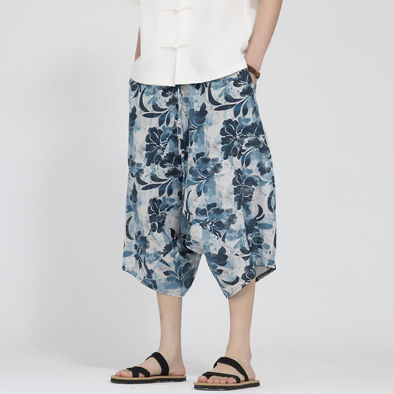 Buddha Stones Pantalones capri de verano estilo boho casual con cintura elástica y estampado floral geométrico para hombre. - image 30