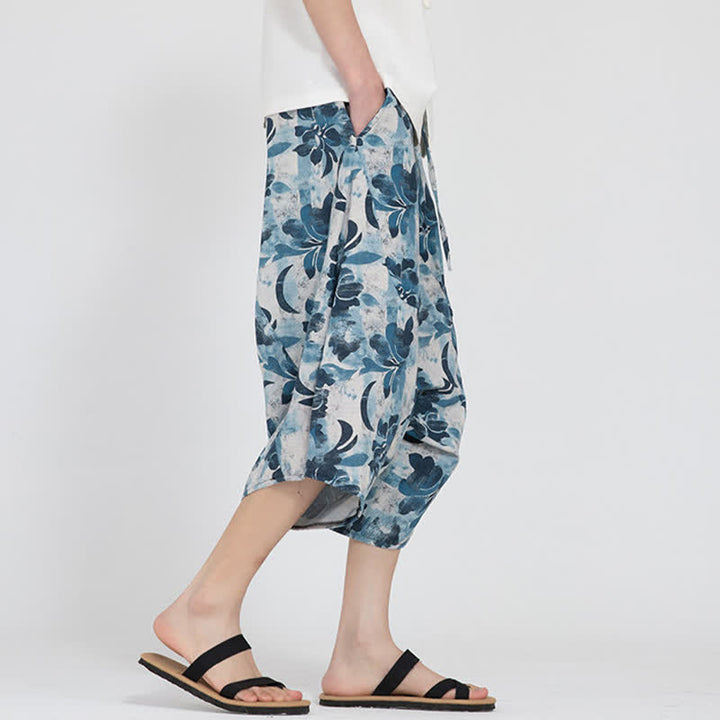 Buddha Stones Pantalones capri de verano estilo boho casual con cintura elástica y estampado floral geométrico para hombre. - image 33
