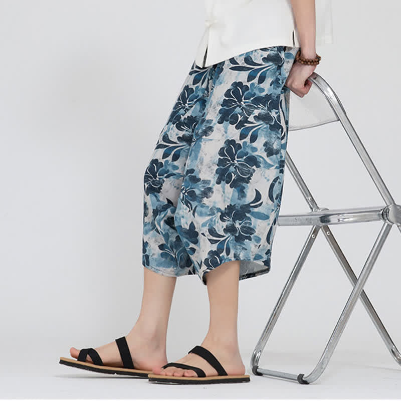 Buddha Stones Pantalones capri de verano estilo boho casual con cintura elástica y estampado floral geométrico para hombre. - image 38