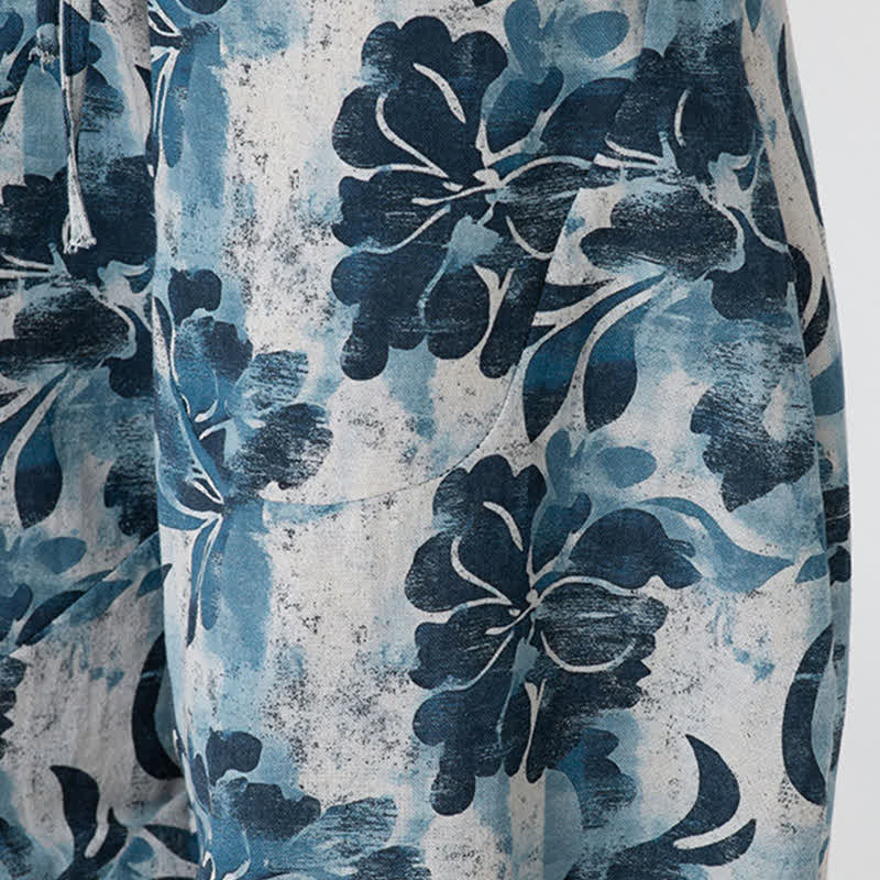 Buddha Stones Pantalones capri de verano estilo boho casual con cintura elástica y estampado floral geométrico para hombre. - image 42
