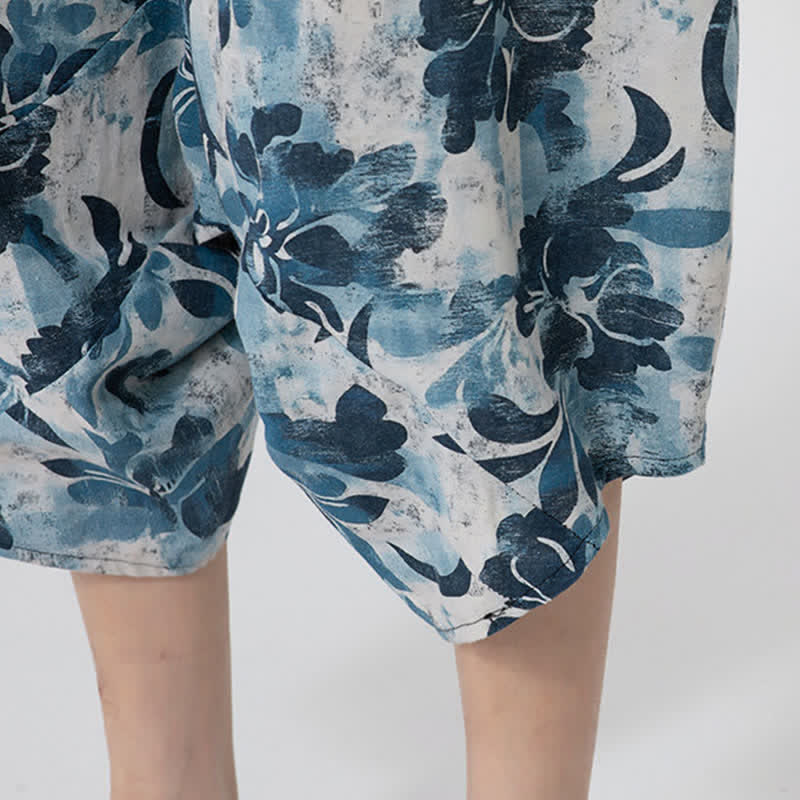 Buddha Stones Pantalones capri de verano estilo boho casual con cintura elástica y estampado floral geométrico para hombre. - image 41