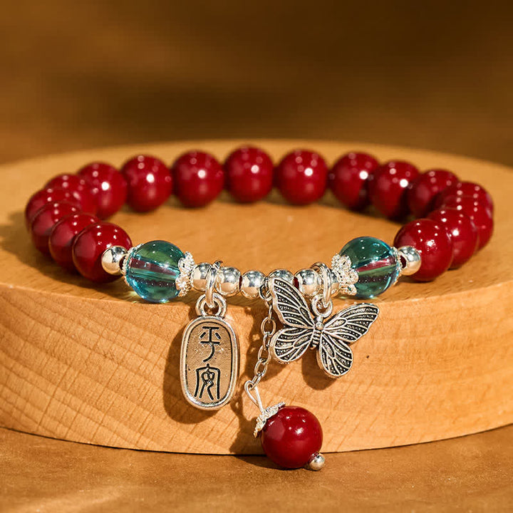 Buddha Stones Pulsera de amor con mariposa de cobre cinabrio - Cinabrio (Circunferencia de la muñeca: 15–16 cm) - image 0