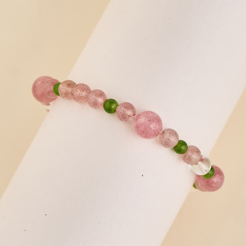 Buddha Stones Pulsera curativa de cuarzo fresa y ágata verde con cuarzo transparente - image 3