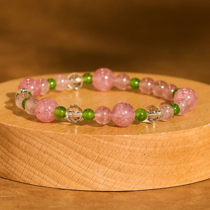 Buddha Stones Pulsera curativa de cuarzo fresa y ágata verde con cuarzo transparente - image 1