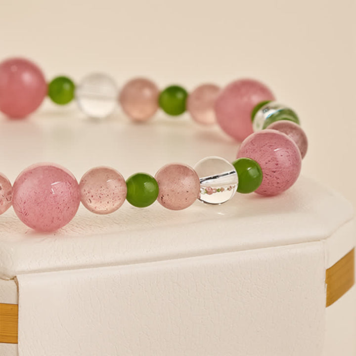 Buddha Stones Pulsera curativa de cuarzo fresa y ágata verde con cuarzo transparente - image 4