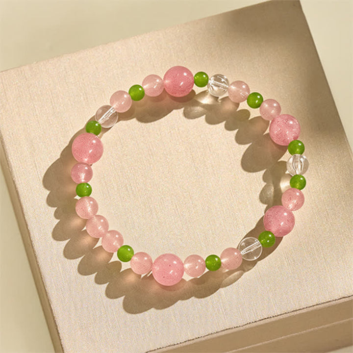 Buddha Stones Pulsera curativa de cuarzo fresa y ágata verde con cuarzo transparente - image 2