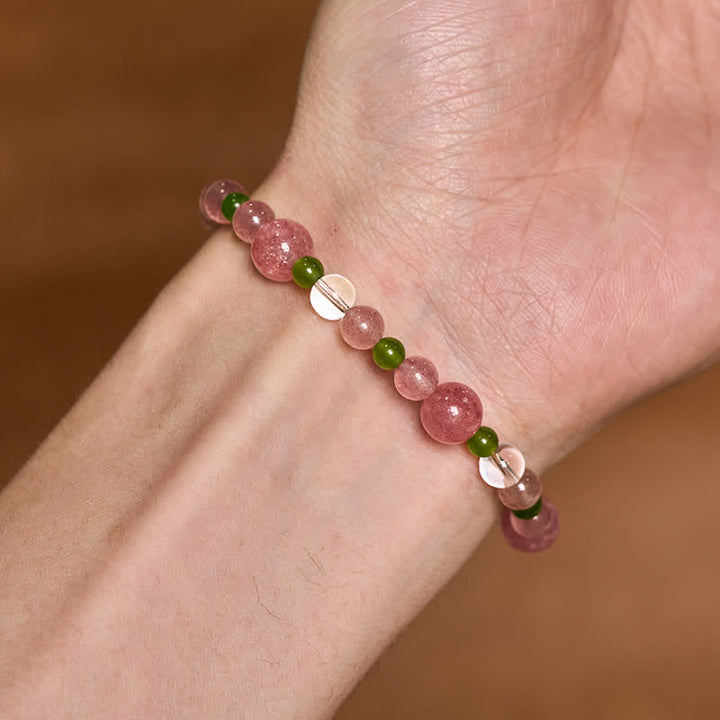 Buddha Stones Pulsera curativa de cuarzo fresa y ágata verde con cuarzo transparente - image 9