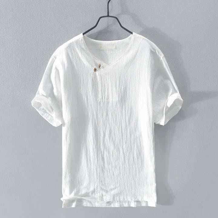 Buddha Stones Camisa de manga corta para hombre, estilo casual de verano, asimétrica, con cuello en V y botones. - Blanco - US/UK/AU44, EU54 (3XL) - image 12
