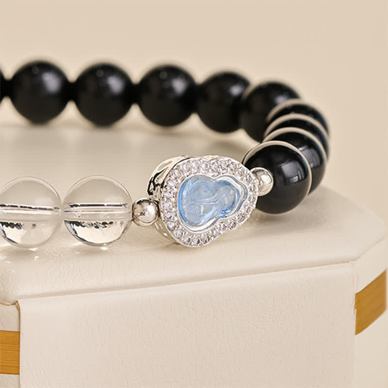 Buddha Stones Pulsera de cuarzo transparente, obsidiana negra y forma de calabaza. - image 8