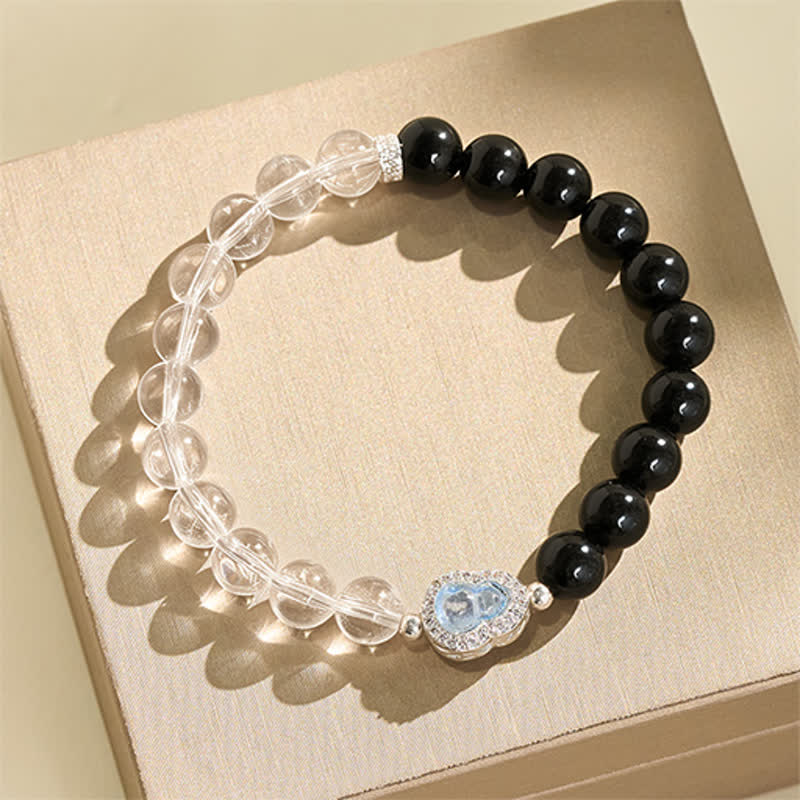 Buddha Stones Pulsera de cuarzo transparente, obsidiana negra y forma de calabaza. - image 2
