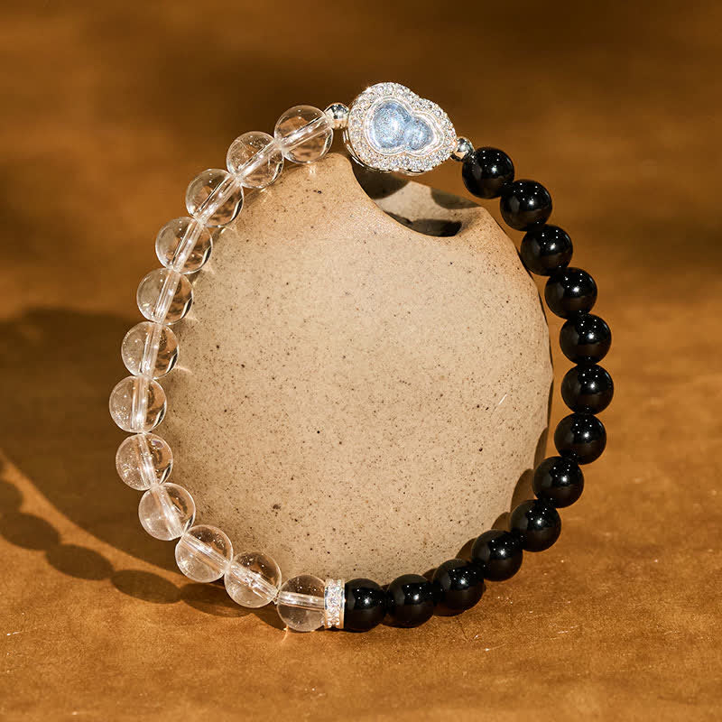 Buddha Stones Pulsera de cuarzo transparente, obsidiana negra y forma de calabaza. - Cuarzo transparente y obsidiana negra (circunferencia de la muñeca: 14-15 cm) - image 10