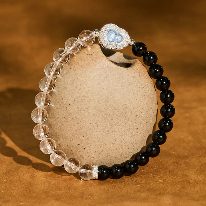 Buddha Stones Pulsera de cuarzo transparente, obsidiana negra y forma de calabaza. - Cuarzo transparente y obsidiana negra (circunferencia de la muñeca: 14-15 cm) - image 10